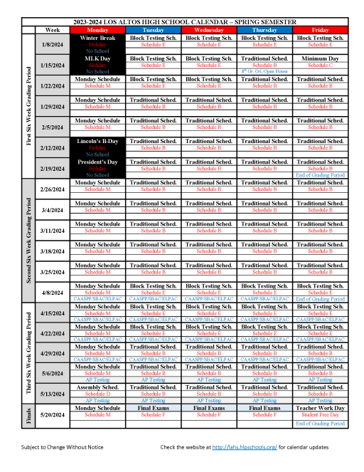 23-24 LAHS School Calendar - Sem 2 - Los Altos High 23-24 LAHS School Calendar - Sem 2 - Los Altos High
