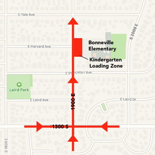 Kindergarten loading zone map for drop-off and pick-up