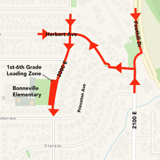 Drop-off and pick-up loading zone map for grades 1-6
