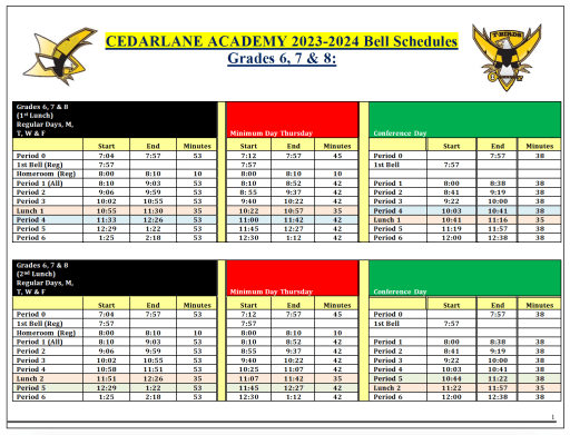 Bell Schedules & District Calendar - Cedarlane Academy
