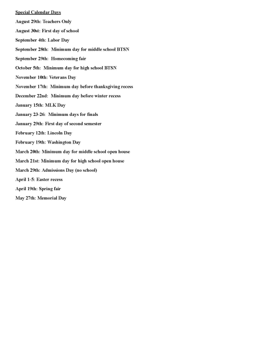 Blue and White Calendar Jordan High School