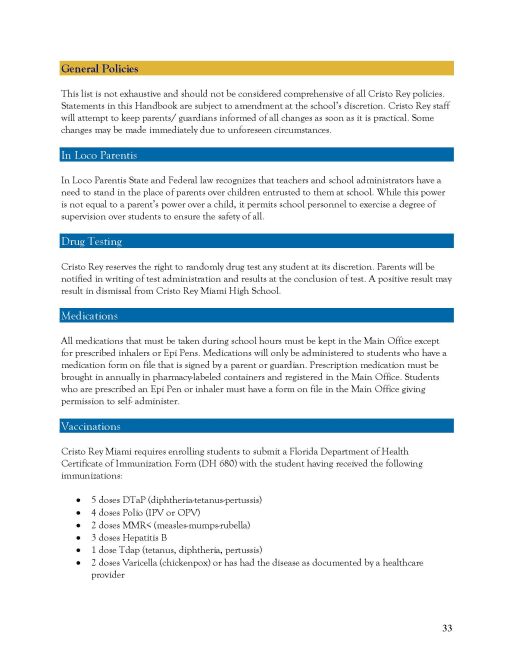 Student Handbook - Cristo Rey Miami High School