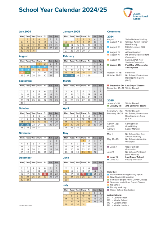 Calendar - ZIS | Zurich International School, Switzerland