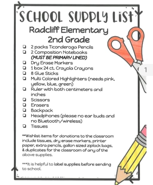 Classroom Donation List, 2nd Grade Resource