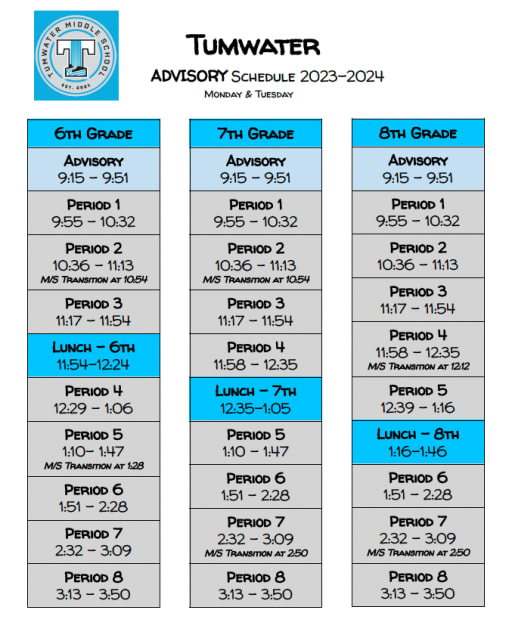 School Bell Schedule - Tumwater Middle School