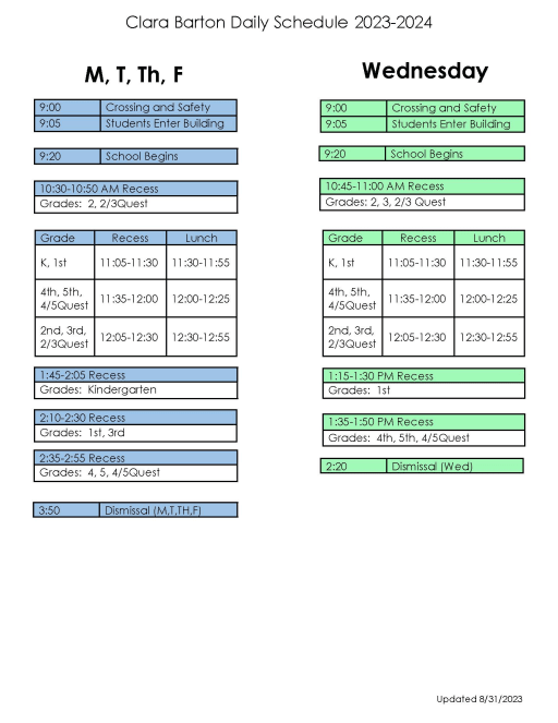 Daily Schedule - Clara Barton Elementary School