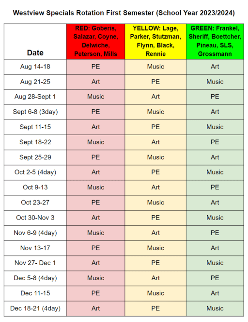 Specials - Westview Elementary School