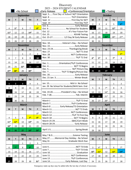 Student Calendar - Discovery High School