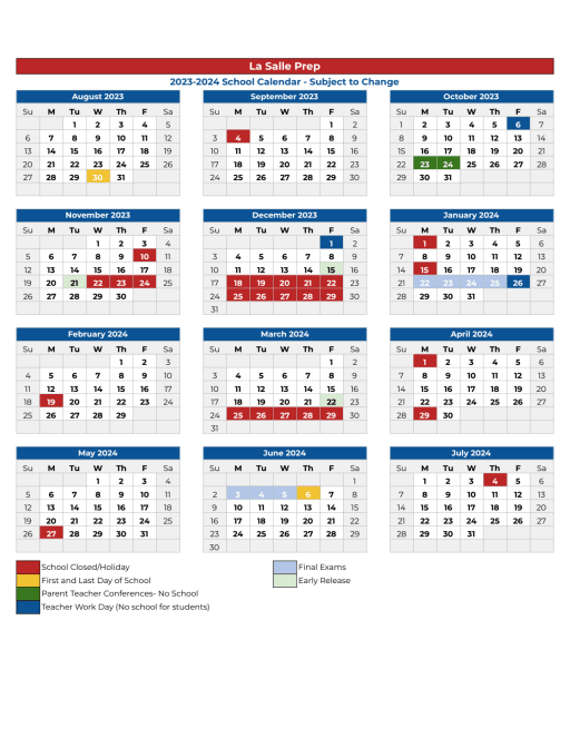 Lasalle College High School Calendar