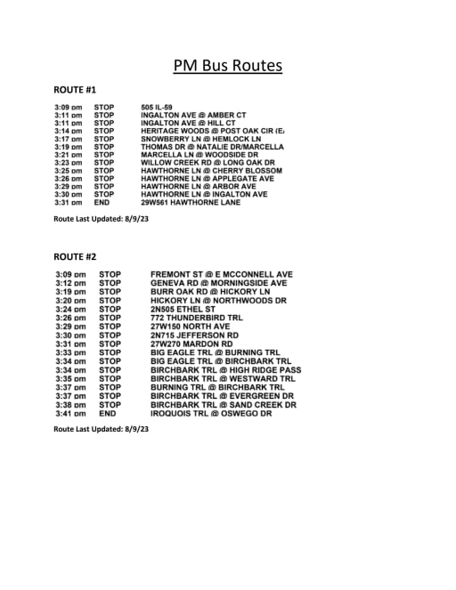 PM Bus Routes - West Chicago Community High School