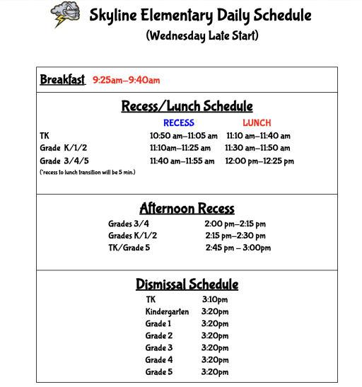 Bell Schedule - Skyline Elementary School