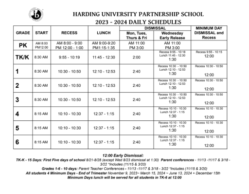 Bell Schedule - Harding University Partnership School