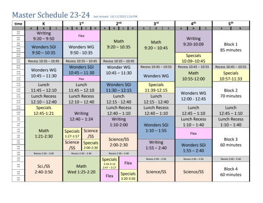 Daily Schedule - Frost Elementary School