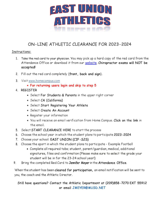 Athletic Clearance Instructions - East Union High School