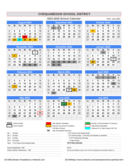 2024-2025 Calendar - Chequamegon School District