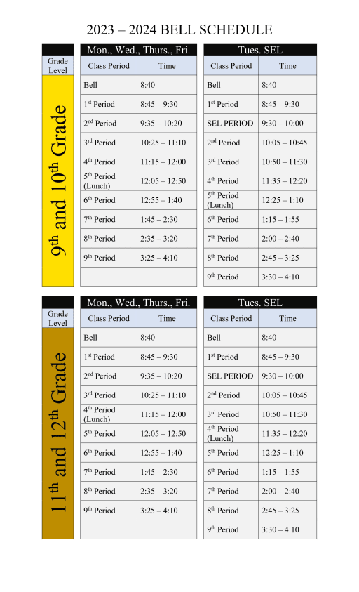 Bell Schedule - Hanna Early College High School