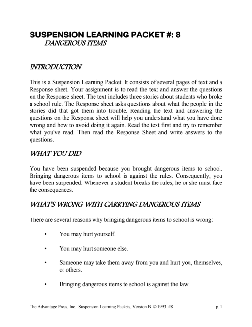 in school suspension rules pdf
