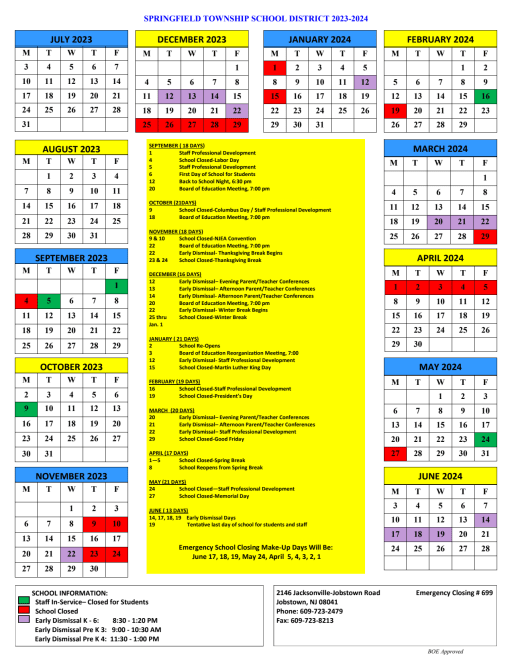 calendar-springfield-township-school-district