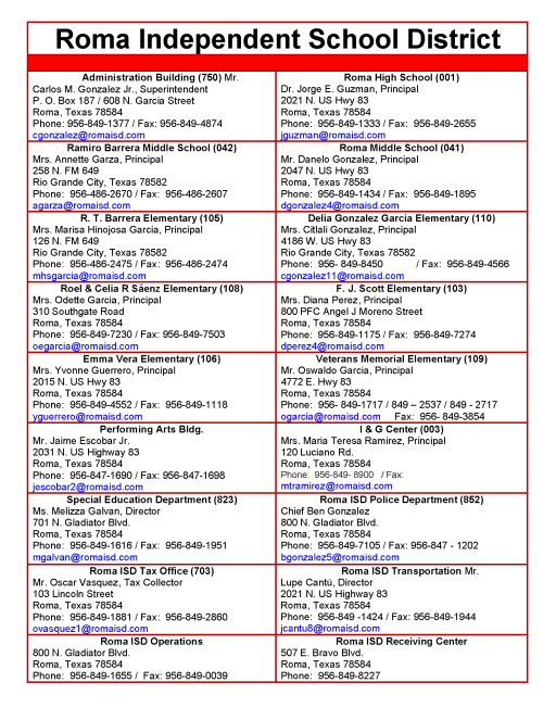 Campus Directory - Roma Independent School District