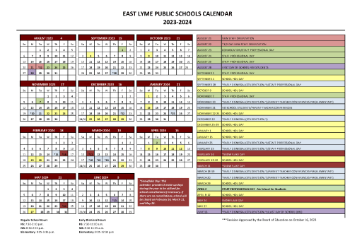 District Calendar - East Lyme Public Schools