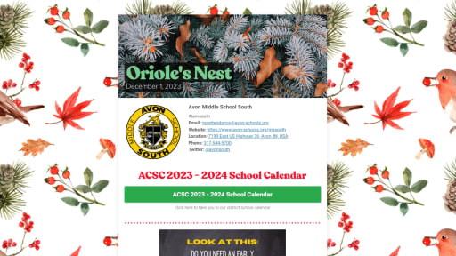 Oriole's Nest Newsletter 12/1/2023 | AMS South News & Updates