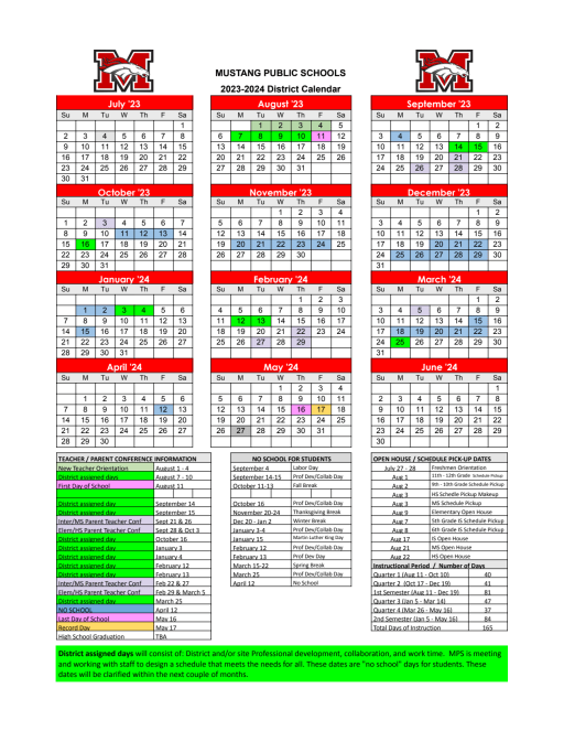 Calendar - Mustang Central Middle School