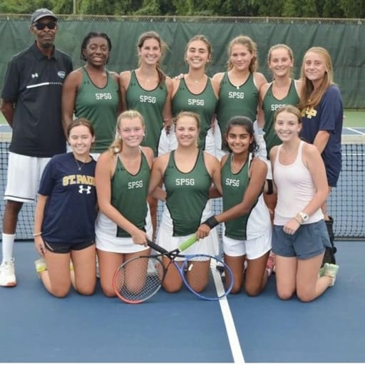 A photo of the SPSG Varsity tennis team and coaches.