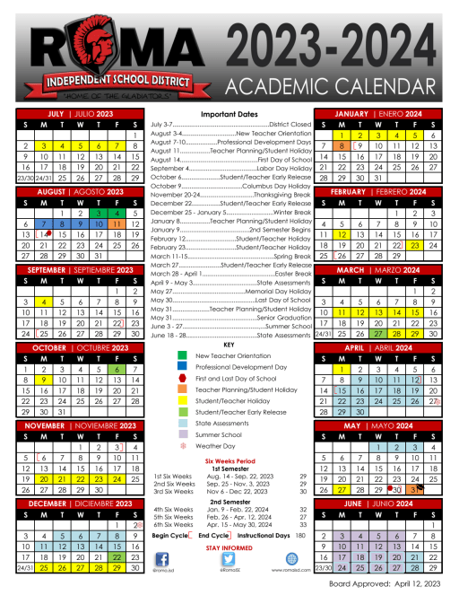 2023 - 2024 Academic Calendar - Roma Independent School District