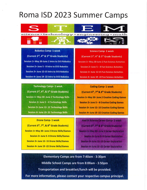 Summer Camps and Programs - Roma Independent School District