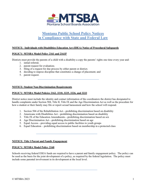 Required Annual Notices - Elder Grove School District