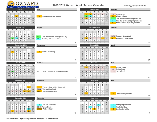 Calendar - Oxnard Adult School