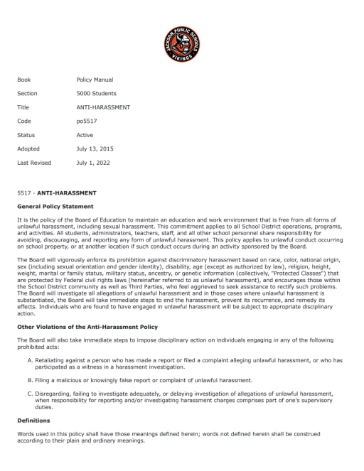 anti harassment policy pdf