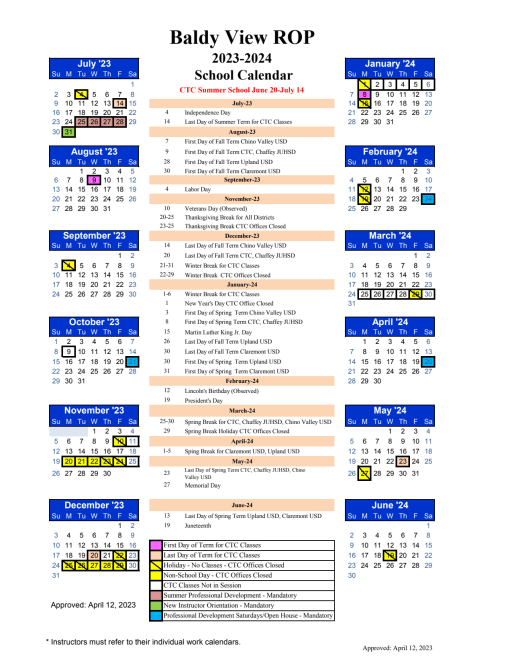 Academic Calendar - Baldy View Regional Occupational Program