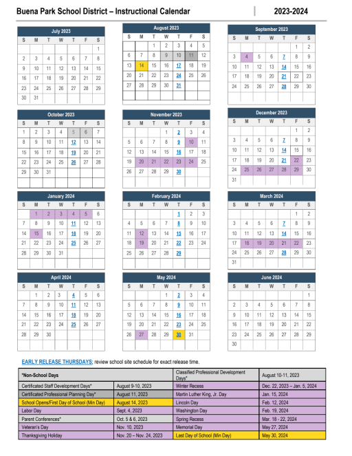 Instructional Calendar - Mabel L. Pendleton School