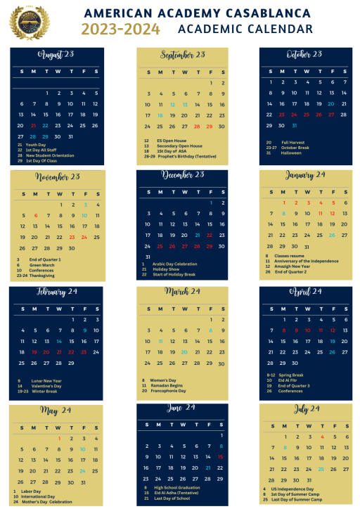 School Calendar 2023-24 - American Academy Casablanca
