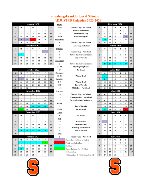 District Calendar 2023-2024 - Strasburg-Franklin Local School District