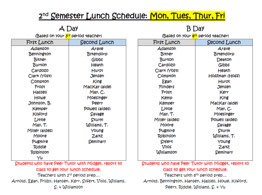 Lunch Schedule - Shoreline Junior High School