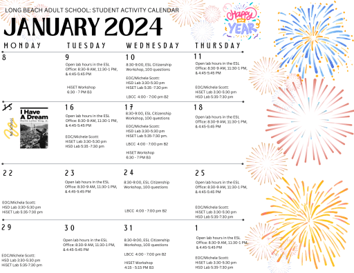 Student Activity Calendar - LBSA - Long Beach School for Adults Student Activity Calendar - LBSA - Long Beach School for Adults