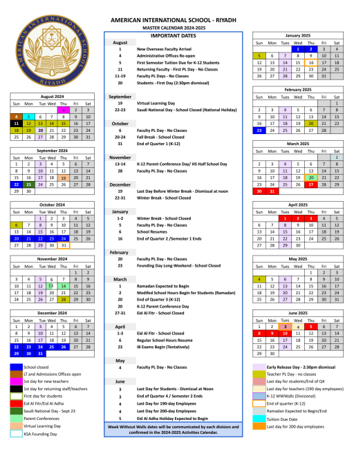 Calendar - American International School, Riyadh
