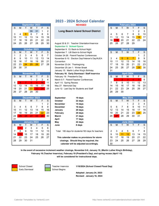 2023-2024 School Calendar - Long Beach Island Consolidated School District