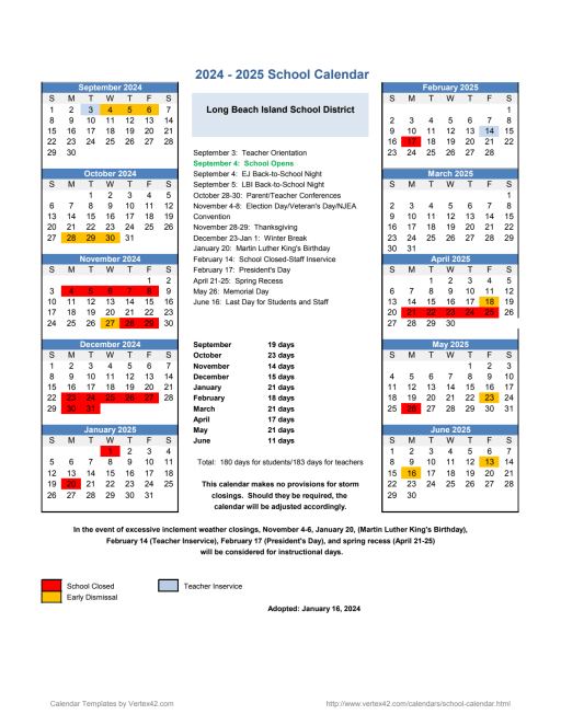 2024-2025 School Calendar - Long Beach Island Consolidated School District