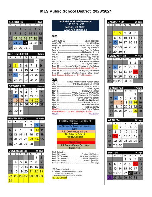 School Calendar - Mohall Lansford Sherwood Public School