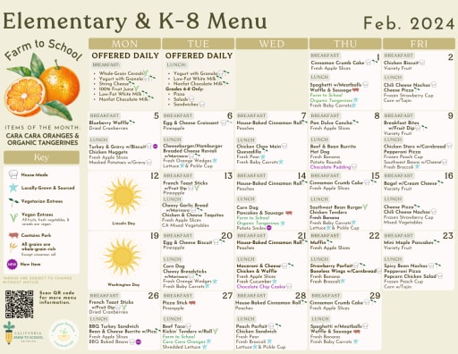 Meal Calendar - Elementary & K-8 School - Long Beach Unified School District