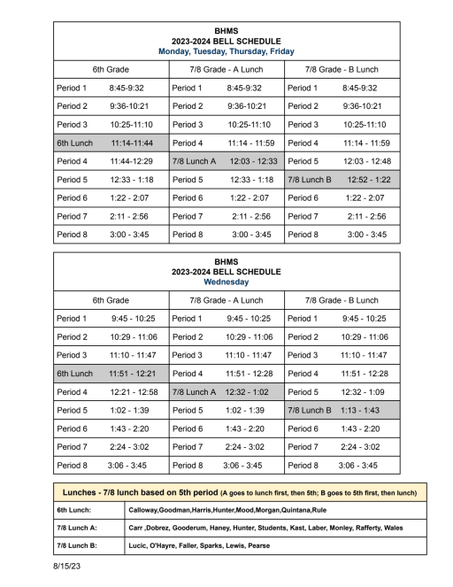 Schedule - Broomfield Heights Middle School