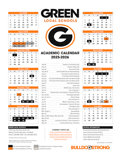 Academic Calendars - Green Local Schools
