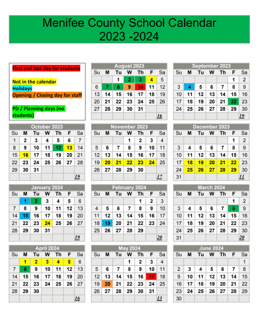 Calendar - Menifee County Schools