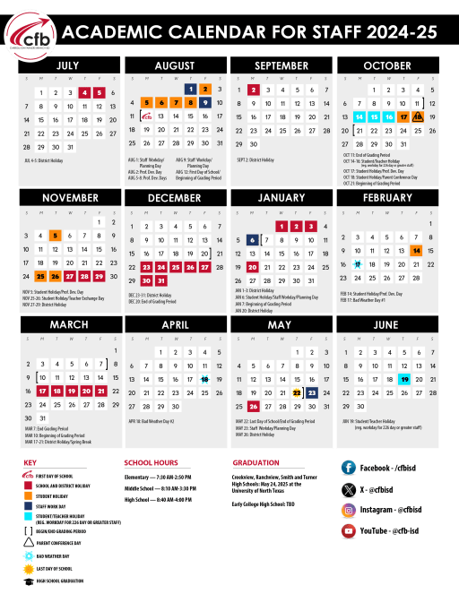 2024-2025 Academic Calendar for STAFF - Carrollton-Farmers Branch ISD