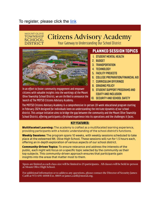 Mount Olive Citizens Advisory Academy | Details - Mount Olive Township  School District