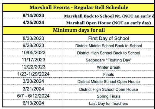 Marshall Calendar - Marshall Academy of the Arts