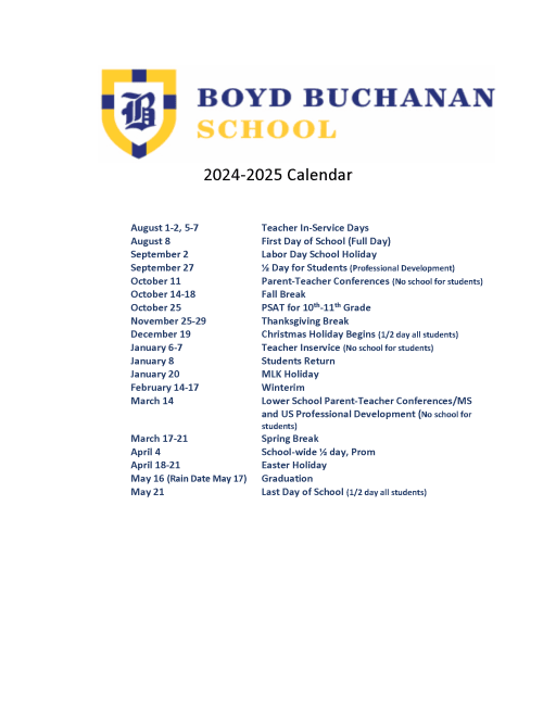 Calendar - Boyd Buchanan School Calendar - Boyd Buchanan School